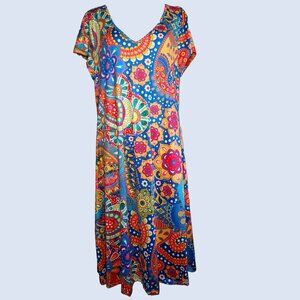 Women's Noracora Short Sleeve Colorful Boho Pattern Midi Dress XXL